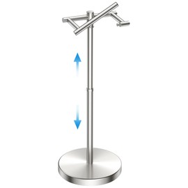 Toilet Paper Holder Stand Adjustable, Freestanding Tissue Roll Holder for Bathroom, Pivoting Design, Durable SUS 304 Stainless Steel and Weighted Base Toilet Paper Stand, Storage, Brushed Nickel