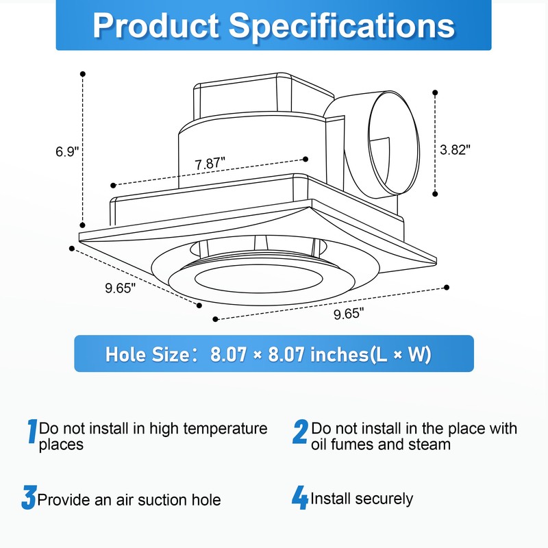 yanliangvich Bathroom Exhaust Fan with Light, 8 Inch Bathroom Ventilation