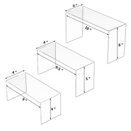 Sezanrpt Clear Display Risers Shelf 3pcs, Countertop Rectangular Acrylic Display Storage Organizer, Acrylic Stands for Bags, Shoes, Toys, Collectibles - 9''x9.5''x10''