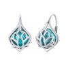 BDL Lotus Genuine Turquoise Leverback Earrings Sterling Silver Dangle Drop