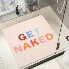 Bathtub Mat Non Slip Shower Mat Get Naked Anti Slip Bath Mats for Tub Secure Textured Mat Without Suction Cups (24x24 Light Pink)