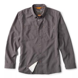 Orvis Tech Chambray Long Sleeve Men's Work Shirts - Lightweight Quick-Drying UPF 40 Chambray Fabric Casual Men's Shirts - Tall, Dark Charcoal - Large Tall