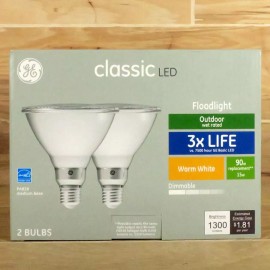GE Classic 3X Life LED Floodlight Outdoor Wet Rated 90W 1300 Lumens Dimmable 2pk
