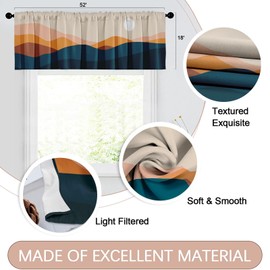 Emvency 2 Pack Valances Window Treatments, Mid Century Mountain Boho Geometric Blackout Drapes Adjustable Curtain for Windows Living Room Kitchen Over Sink, 18x52 Inch Rod Pocket Valances