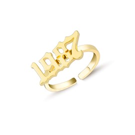 Glimmerst Birthday Year Ring,18K Gold Plated Stainelss Steel Birth Year Number Rings Memorable Adjustable Open Ring for Women