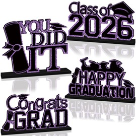 4pcs Purple and Black Graduation Party Table Decorations 2026 Wood Centerpieces,Congrats Grad You Did It Happy Graduation Party Table Decorations 2026 Indoor