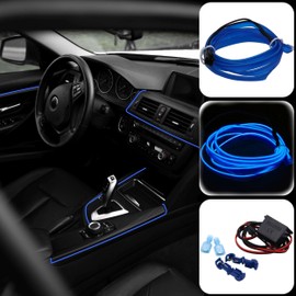 Recambo 5 m EL Wire LED Ambient Lighting, 12 V Flexible Neon Light Strip, Interior Lighting for Car, Inverter Included, Waterproof Ambient Light for Cars, Blue