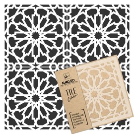 NAKLEO Vilar Spanish Moorish Flower Moroccan Tile Stencil for Painting, 33 x 33 cm, Plastic Reusable Floor Stencil DIY, Wooden Furniture Wall Decoration - Terracotta