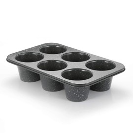 Monfish Jumbo Deep Muffin Mould - 6 Cups Muffin Tins Made of Carbon Steel with Non-Stick Coating - Baking Moulds with Grey Granite Stone Surface - Large Muffin Tins for Baking (9 Diax 7.6 cm Cup)