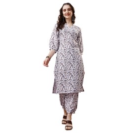 Yashika Ladies Printed Cotton Blend Kurta Sraight Pants Set ||AZ-YS-P1-KS2072-Parent, White, XL