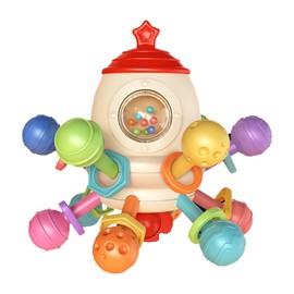 Rattle Babies Toys for Hands Grasping Activities with Rattles Sound Rolling Ball, Sensory Soft Food Grade Silicon Balls Soothing Travel Toy 0-1 Year Baby Girls Boys Gift BPA Free(Rocket)