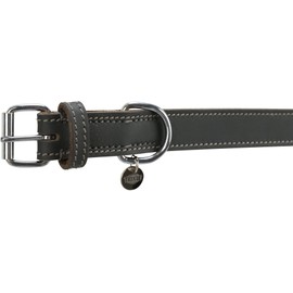 TRIXIE Rustic 19047 Leather Collar Size S-M: Neck Circumference 34-40 cm/25 mm in Grey - Stitched Leather Collar for Small to Medium Dogs in Classic Design, Gentle Leashing