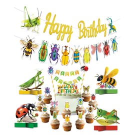 HAPPARTY - Decoración para fiestas de cumpleaños con insectos, diseño de insectos, guirnalda de cumpleaños, centros de mesa de insectos