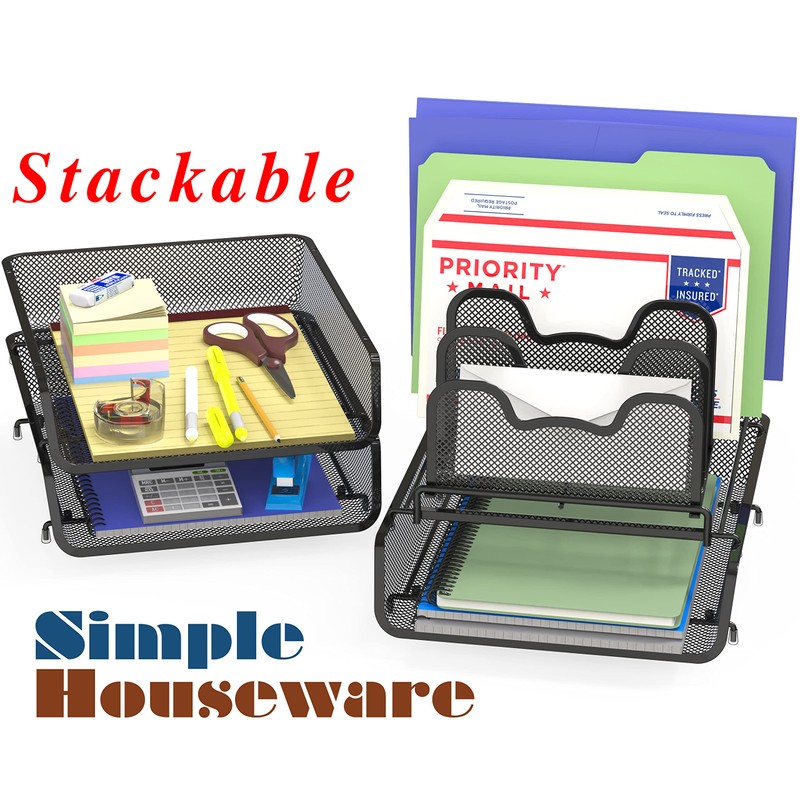Simple Houseware 3-Tier Stackable Desk Organizer with 5 Compartments -