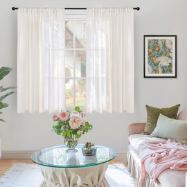 BGment 48 Inch Length Sheer Linen Curtains 2 Panels for Short Window - Natural Textured Drapes Light Filtering with Rod Pocket for Kitchen Bathroom Decorative Lightweight, 42 X 48 Inch