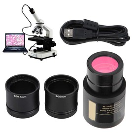 Microscope Electronic Eyepiece, 1.3MP USB 2.0 Electronic Eyepiece with Two Adapter Rings for 23.2mm, 30.0mm, 30.5mm Microscope, Plug and Play