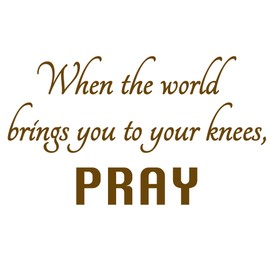 VWAQ When The World Brings You to Your Knees Pray Inspirational Home Decor Religious Wall Decal (11.5" H X 20" W, Brown)