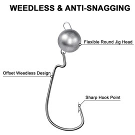 UNYLE Jig Heads,Weighted Texas Rig Hooks,Weedless Swimbait Jig Heads for Bass Fishing,Football Jig Head Offset Fishing Hooks for Freshwater Saltwater 10g 3/8oz