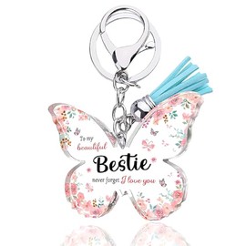 Bestie Gifts for Women Best Friend Butterfly Keychain Christmas Gift for Bestie Best Friend Birthday Gifts for Women Bestie Long Distance Friendship Gifts for Best Friend Bestie Acrylic Keychain