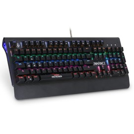 ENHANCE Pathogen 2 Blue Switch Mechanical Keyboard - Mechanical Gaming Keyboard with Fast 1ms Response Polling Rate - Gaming Keyboard with Integrated Wrist Rest, 26KRO & Anti-Ghosting, 7 LED Effects