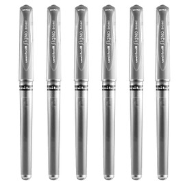 Uni Ball Silver Signo Pen Broad Metallic Gel Ink Rollerball Metal 1mm Tip Nib 0.65mm Line Width With Rubber Grip UM-153 (Pack Of 6)