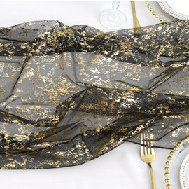 LOMOHOO Sheer Black and Gold Table Runner Metallic Romantic Runners Wedding Glitter Table Runners 27.5 x 118 Inches Gauze Boho Table Cover Bridal Baby Shower Birthday Party Table Decor (Black Gold, 1)