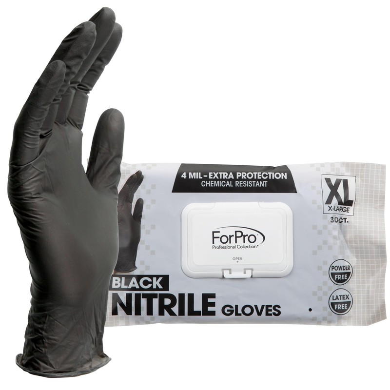 ForPro 30ct Disposable Nitrile Gloves, 4 Mil/X-Large, Black, Food Safe