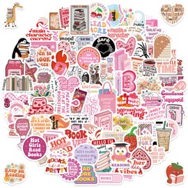 Pack of 200 Book Stickers for Kindle, Smutty Bookish Stickers, Pink Aesthetic Books Reading Waterproof Vinyl Graffiti Stickers for Laptop Guitar Skateboard, Adults