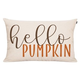 GTEXT 12x20 inch Fall Throw Pillow Cover Hello Pumpkin Cushion Cover Autumn Decor Fall Pumpkins Outdoor Pillow Linen Lumbarfor Cushion,Sofa Fall Pillow Cover