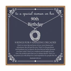 IEFLIFE 90th Birthday Gifts for Women, 9 Circle Decades Necklaces Jewelry for Woman Her Ninety 90 Years Old Birthday Gift for Grandma Mom