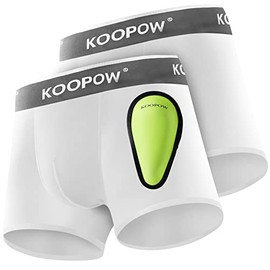 KOOPOW 2-Pack Boys Compression Briefs with Soft Protective Athletic Cup, Youth Peewee Underwear for Baseball, Football
