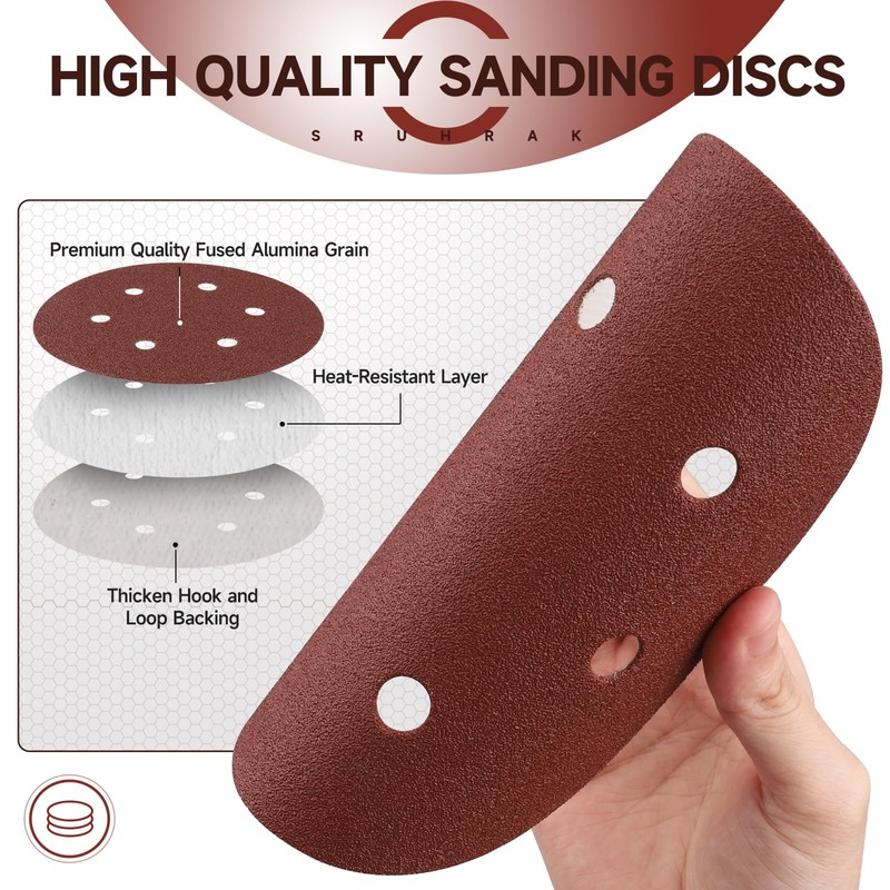Sruhrak 100 Pcs Sanding Discs, 150mm Sanding Pads Set Hook