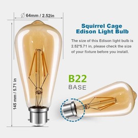 Vanpus B22 LED Edison Bulb 6W (Equivalent to 60W) No Flicker, Constant Current Edison LED Bulb，ST64 Warm White, Dimmable, (Pack of 6)