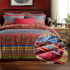 Dreamzie Bohemian Bed Linen 135 x 200 cm 2-Piece Red Blue Colourful Indian Boho Bohemian Duvet Covers with Zip and 1 Pillowcase 80 x 80 cm Made of 100% Microfibre - Certified Oeko Tex