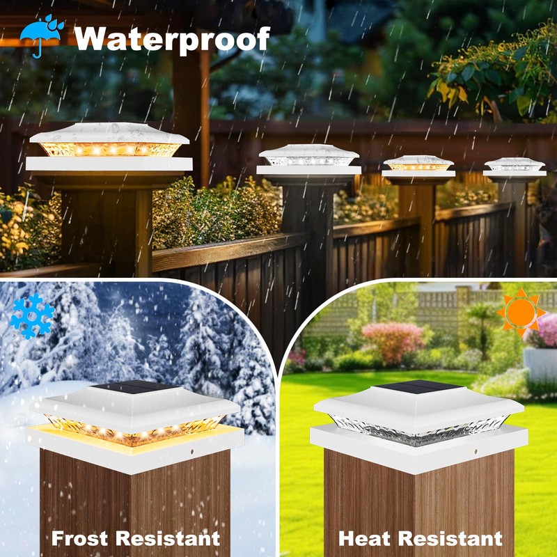 5x5 Solar Post Cap Lights Outdoor, 6 Pack 2 Modes