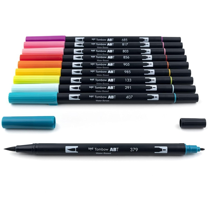 Tombow 56189 Dual Brush Pen Art Markers, Tropical, 10-Pack. Blendable,