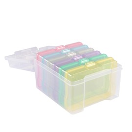 Vaessen Creative Transparent Storage Box with Lid of 21 x 18.5 x 14 cm - With 6 Jars of 17 x 12 x 3 cm - for Crafts, Diamond Painting, Scrapbooking and Jewellery Making