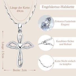 RoseJeopal First Communion Gifts for Girls, Guardian Angel Necklace with Zirconia, Confirmation Communion Gifts for Daughter, Women, Children, Sterling Silver, Cubic Zirconia