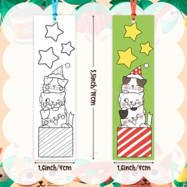 ANGOLIO 123Pcs Cute Cats DIY Coloring Bookmarks Color Your Own Cat Bookmarks with Ribbon DIY Cartoon Coloring Blank Paper Bookmarks for Kids Book Lovers Cat Lovers Gifts Classroom Reward Candies Bag