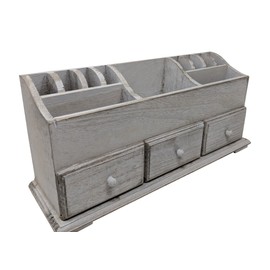 Gianna's Home Rustic Farmhouse Desk 3 Drawer Wooden Vanity Makeup Beauty Jewelry Storage Organizer (Rustic White)