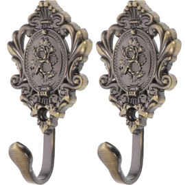 Curtain Tiebacks 2Pcs Vintage Bronze Rose Pattern Carved Wall Hooks Hanger for Bathroom Bedroom Multi-Function Decorative Hook