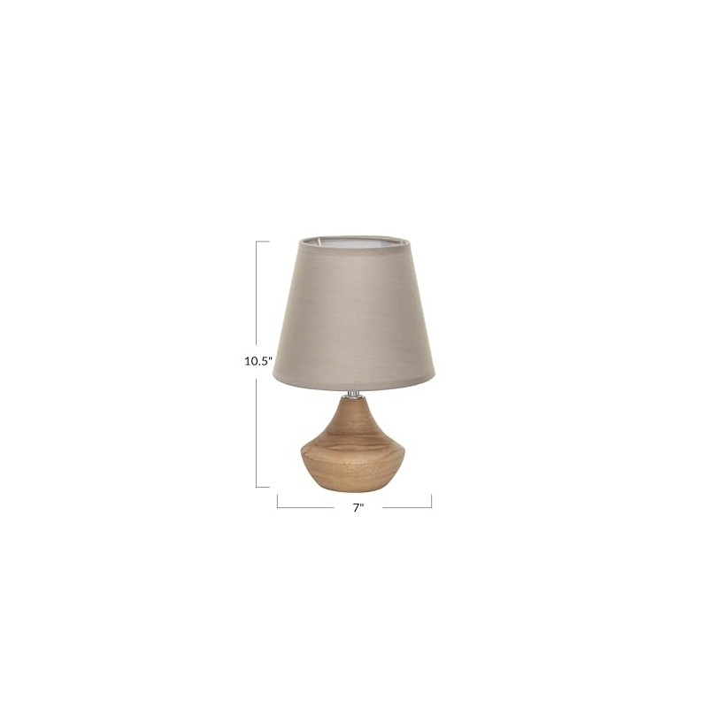 Creative Co-Op Eucalyptus Wood Table Lamp with Linen Shade, Natural