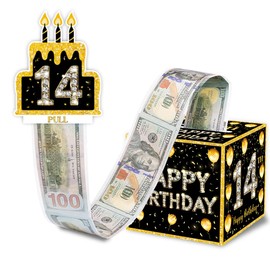 ChillHui 14th Birthday Money Gift Boxes for Cash, Fourteen Years Old Birthday Money Pull Box for Boys Girls