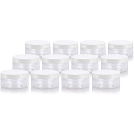 JUVITUS 4 oz Clear PET Plastic Refillable Low Profile Jar with White Lid (Pack of 12)