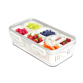 MineSign Bandeja dividida para servir alimentos con tapas, caja apilable para caramelos, nueces, especias, frutas y verduras con 6 pequeños divisores, contenedores de almacenamiento de plástico para