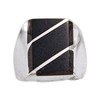 Men's Sterling Silver Striped Cut Rectangular Black Obsidian Ring Size