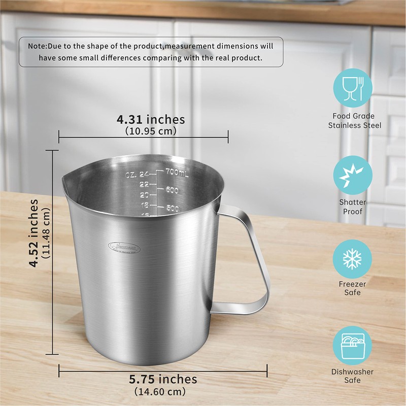 Newness Stainless Steel Measuring Jug with Handle – 3 Measuring