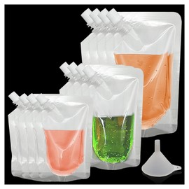 12Pcs Drinks Flasks - Juice & Food Grade Plastic Flasks, Reusable & Leak-Proof Drink Pouches with Funnel (8OZ+16OZ+32OZ)