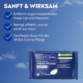 NIVEA Cleansing Wipes Cream Care, Make-Up Wipes for Waterproof Makeup & SPF, Face Cleansing for All Skin Types with Fragrance & Care of NIVEA Cream (Pack of 25)