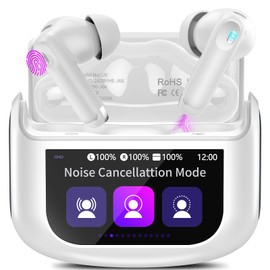 Wireless Earbuds, 48H Smart Touch Screen Ear Buds Bluetooth 5.4 Headphones in Ear, ANC/ENC Noise Cancelling Mic Bluetooth Earbuds with HiFi Stereo, 5 EQ Modes, IPX7 Waterproof Wireless Earphones White
